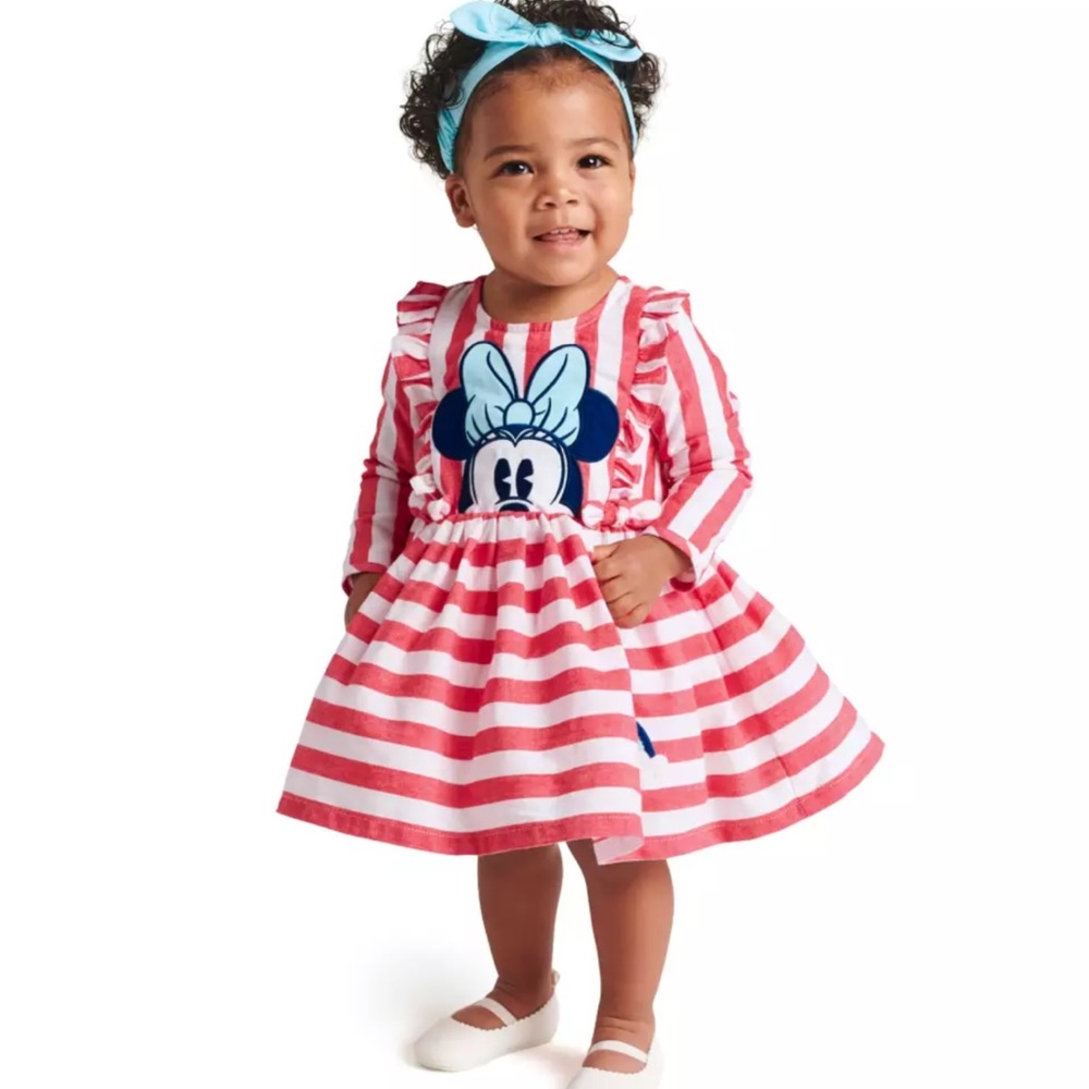 NWT Minnie Mouse Striped Dress and Headband Set for Baby